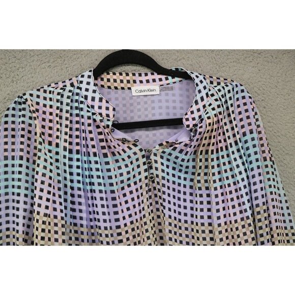 Calvin Klein Long Puff Sleeve Chiffon Blouse-Pleated-Size Large-Lined - Picture 2 of 8